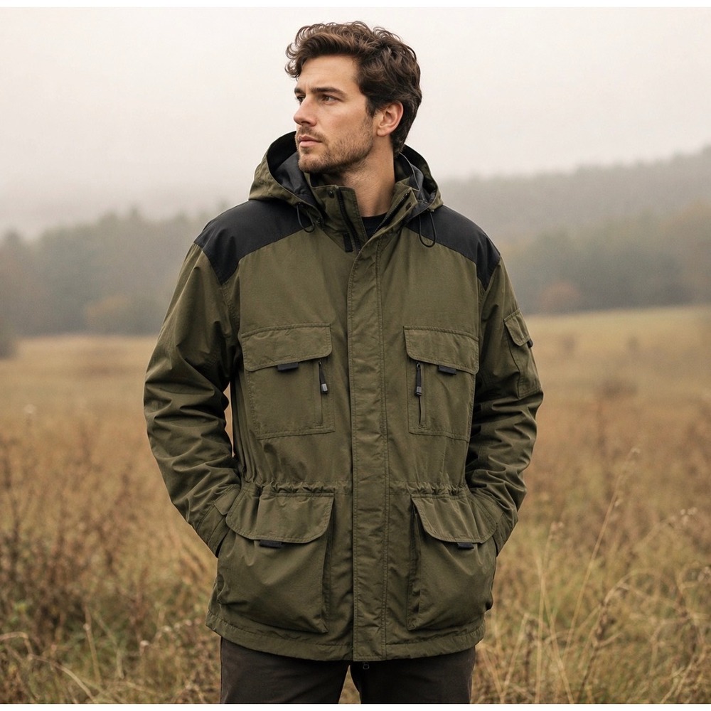 Eddie Bauer WeatherEdge Jacket Mens L Hooded Utility Parka Green Gorpcore